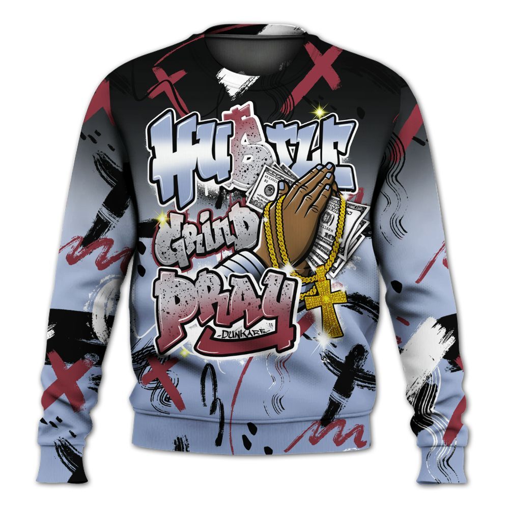 Sweatshirt To Match Black Metallic 5s - Money Hustle Grind Pray All Over Print