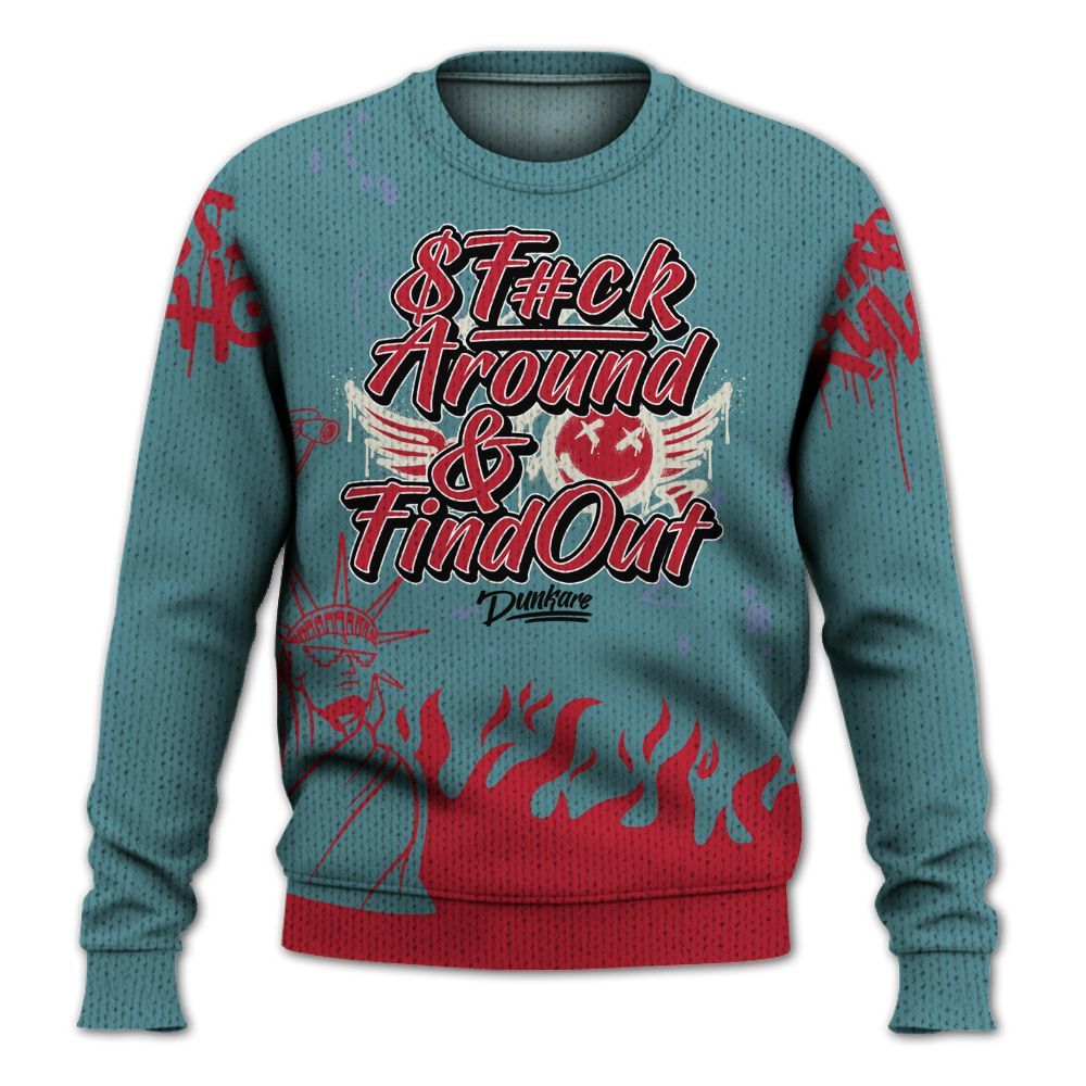 Knitted Sweater To Match Dunk Low Denim Turquoise Royal - Graphic Fck Around Find Out