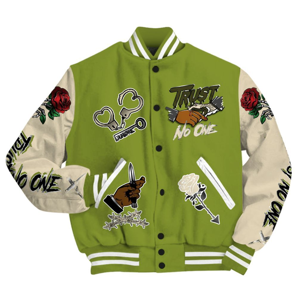 Varsity Jacket To Match SB Dunk Low Asparagus - Trust No One Dripping All Over Print