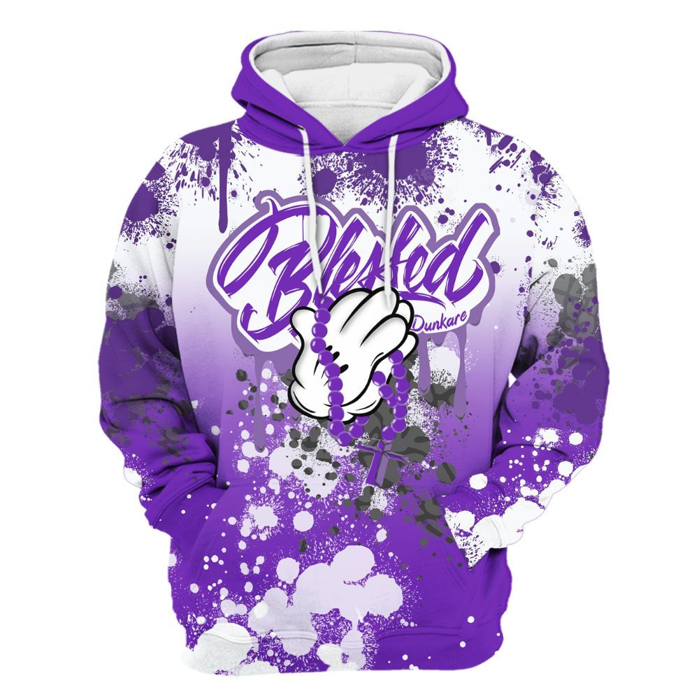 Hoodie To Match Retro Dark Iris 3s - God Blessed Ink Drip All Over Print