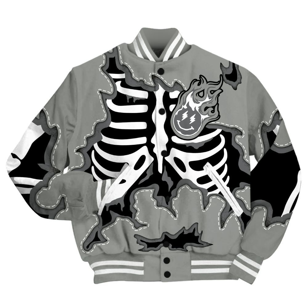 Varsity Jacket To Match Paris Olympics 4s Shirt, Skeleton Smiley Face All Over Print