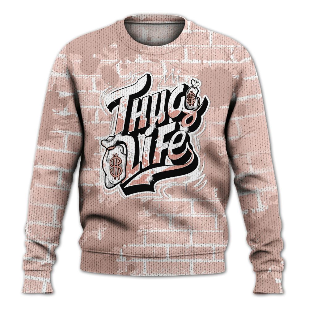 Knitted Sweater To Match Low Legend Pink 11s - Free Thug Living Graphic Brick Art