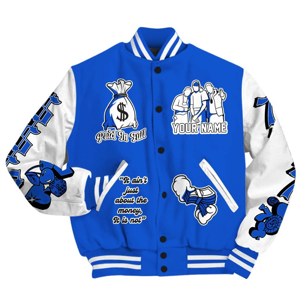 Varsity Jacket To Match Air Foamposite One Royal - Paid In Full Baseball Varsity Jacket Custom Name All Over Print
