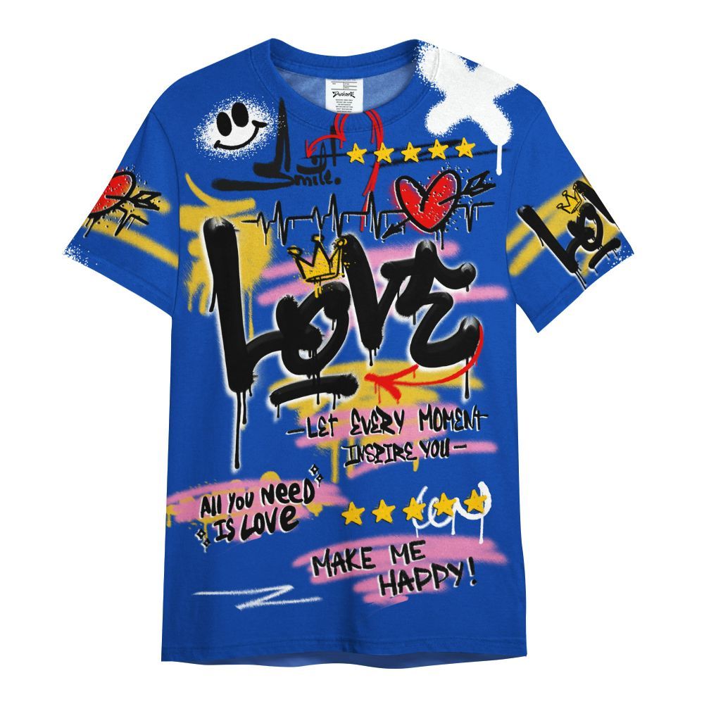 Shirt To Match Brazil Racer Blue Yellow 3s - Happy Love Beats Graffiti Streetwear All Over Print