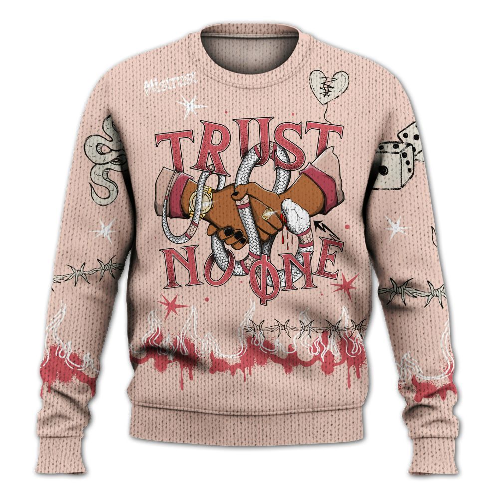 Sweater To Match Washed Coral 2s Shirt, Trust No One Snake-Bite Doodle Crayon Graphic