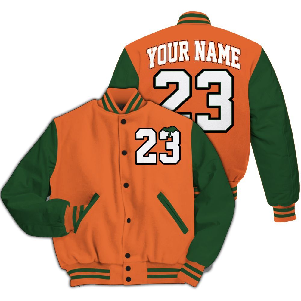 Varsity Jacket To Match Low Miami 5s - Custom Name Number 23 Drip All Over Print