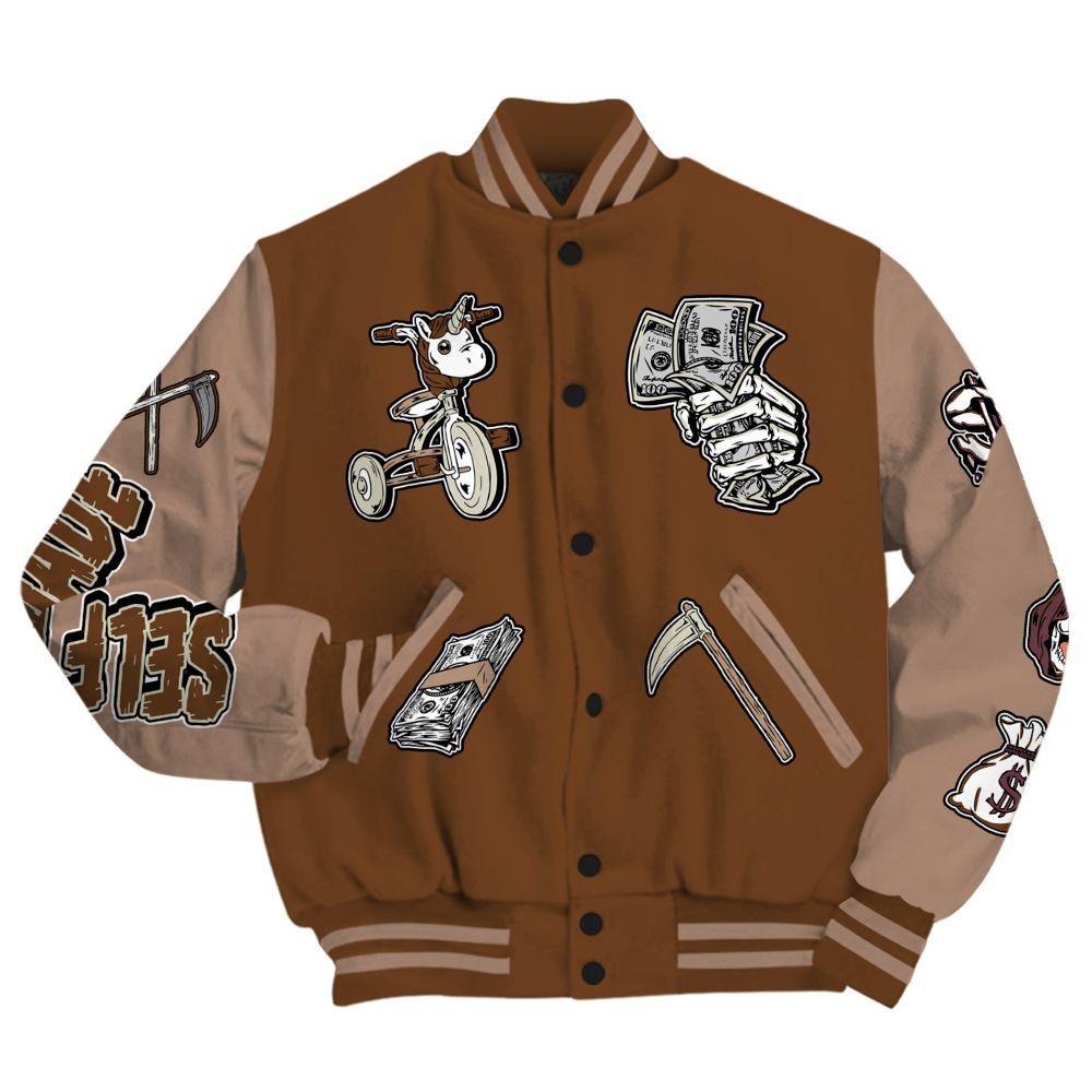 Varsity Jacket To Match Archaeo Brown 3s - Self Make Skeleton All Over Print