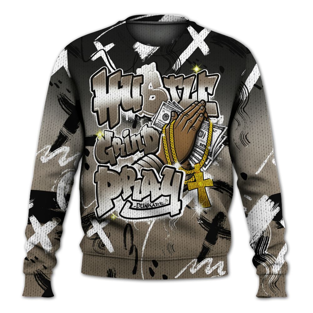 Knitted Sweater To Match Low OG Dark Mocha 1s - Money Hustle Grind Pray