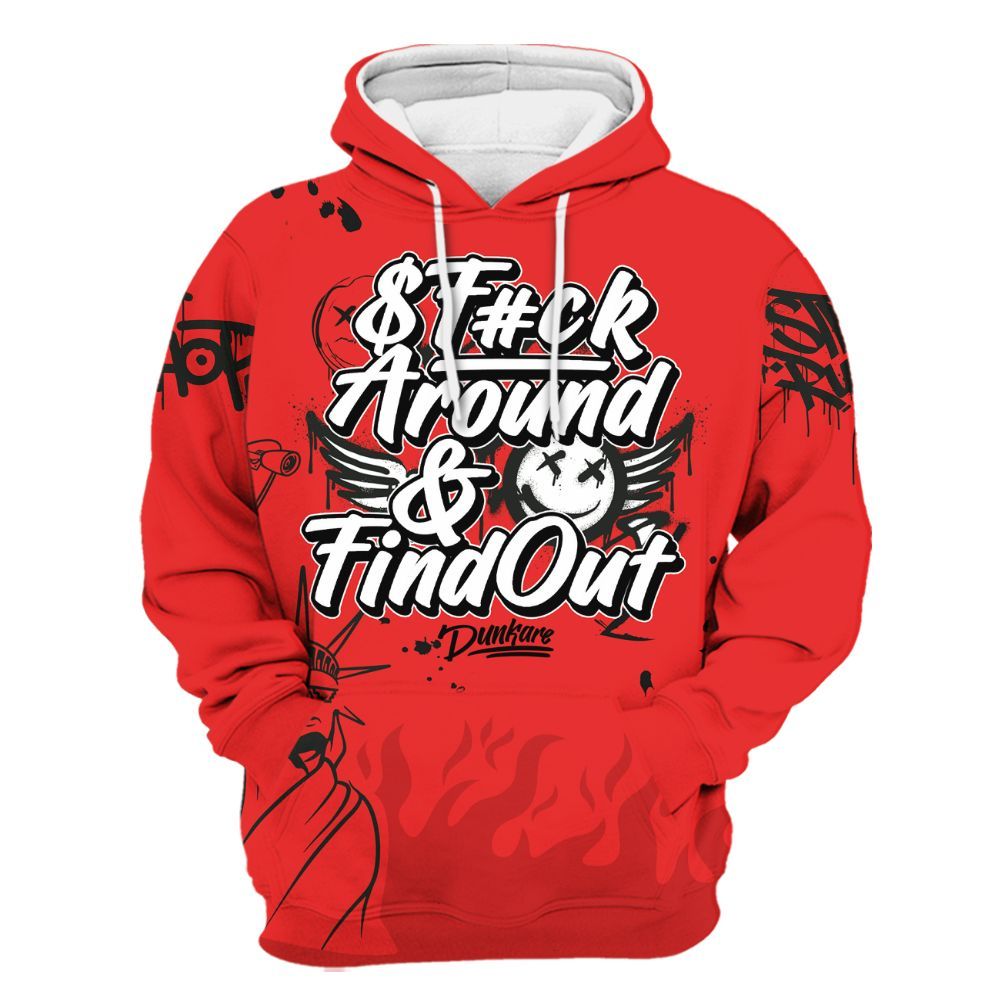 Hoodie To Match Red Thunder 4s - Graphic Fck Around Find Out All Over Print