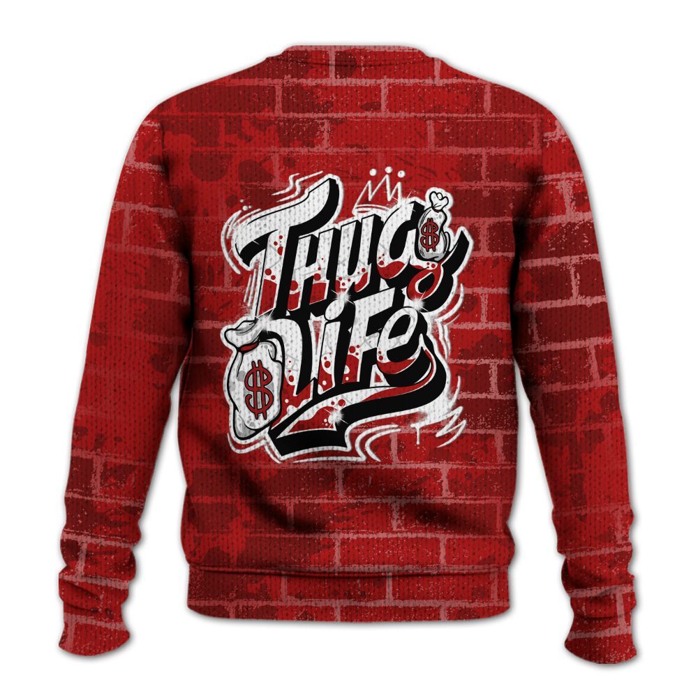 Knitted Sweater To Match Red Taxi 12s - Free Thug Living Graphic Brick Art