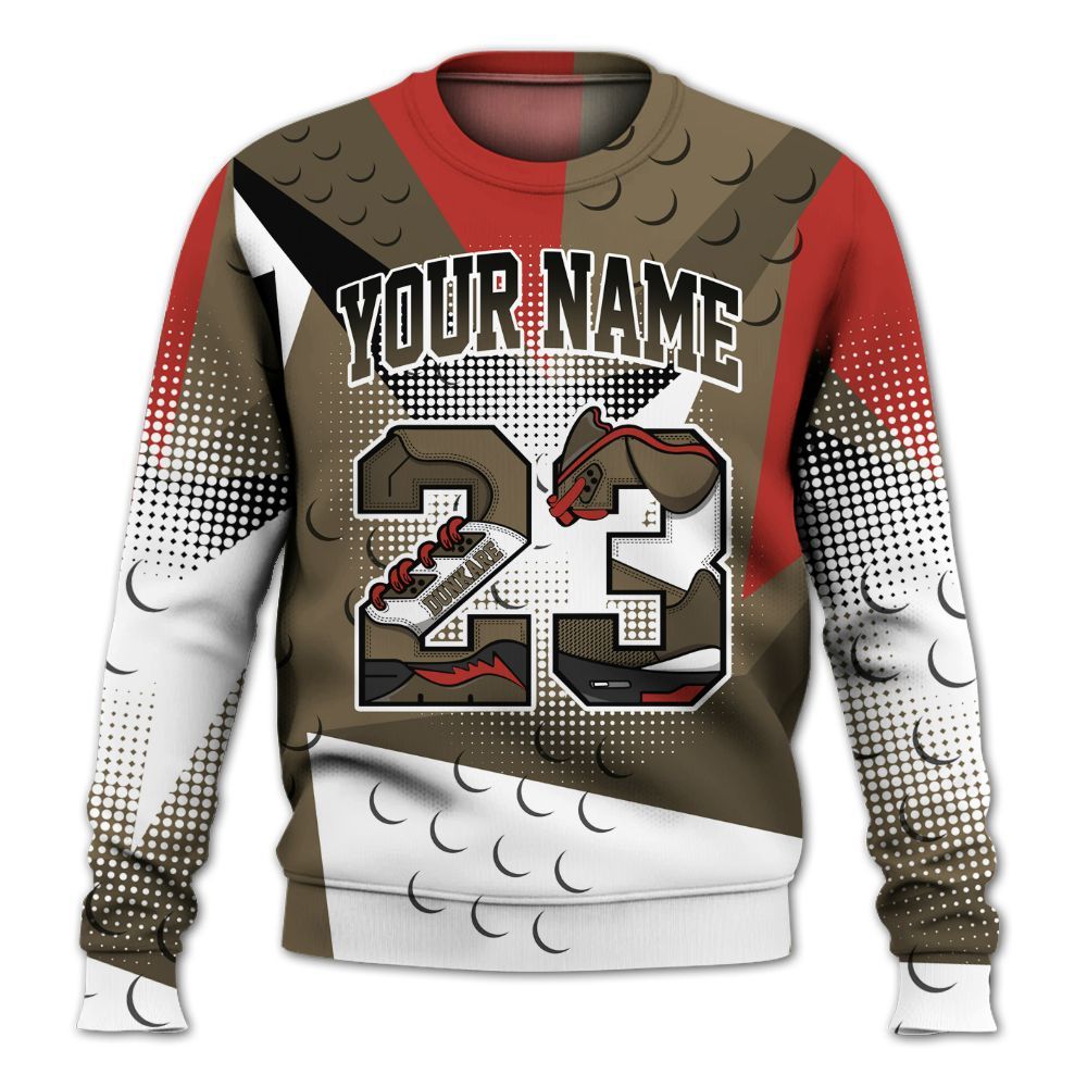 Sweatshirt To Match Olive 9s - Poly Custom Name Number 23 5s All Over Print