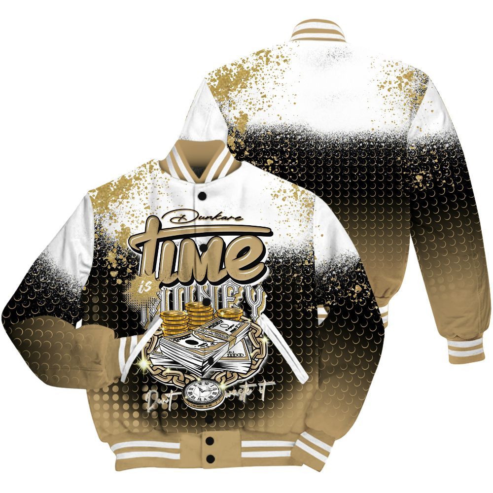 Varsity Jacket To Match High OG Black Metallic Gold 1s Shirt, Halftone Time Is Money All Over Print