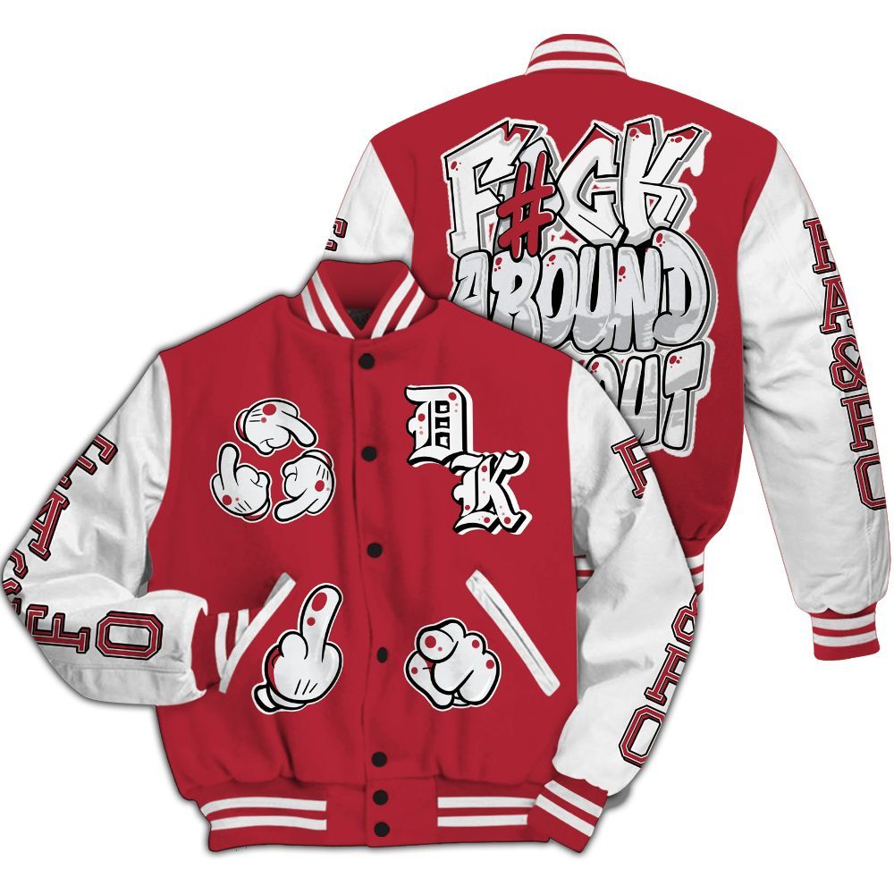 Varsity Jacket To Match Black Toe 14s - F Around Find Out Graphic All Over Print