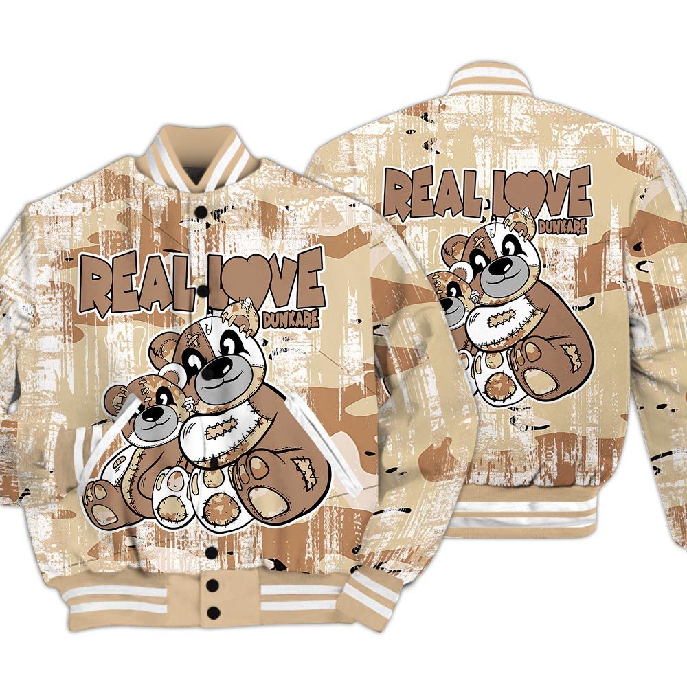 Varsity Jacket To Match Desert Camo 3s - Sincere Fondness Bear Glitch Art Varsity Jacket Unisex