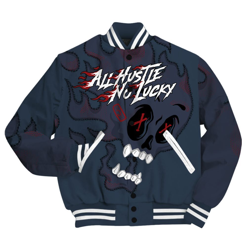 Varsity Jacket To Match Retro Olympic 6s Shirt, All Hustle No Lucky Skull All Over Print