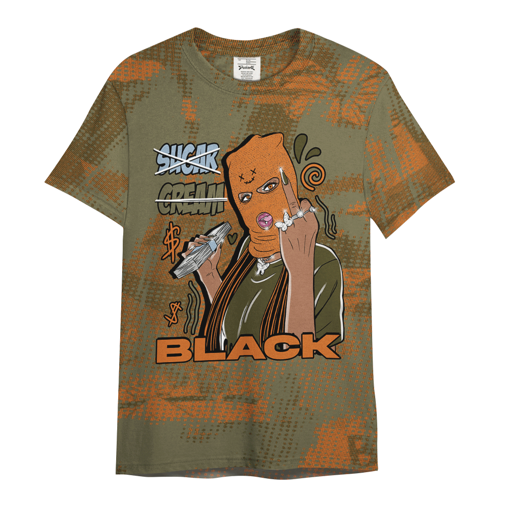 Shirt To Match Olive 5s - Black Sugarcream Unique Letter Pattern Shirt Unisex