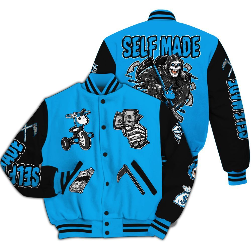 Varsity Jacket To Match Black University Blue 2022 13s - Self Make Skeleton All Over Print