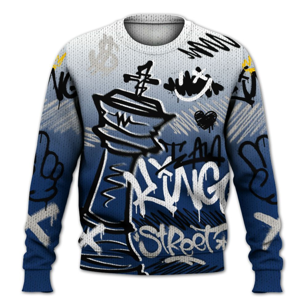 Knitted Sweater To Match High OG Deep Royal Blue 1s - Street King Chess Streetwear