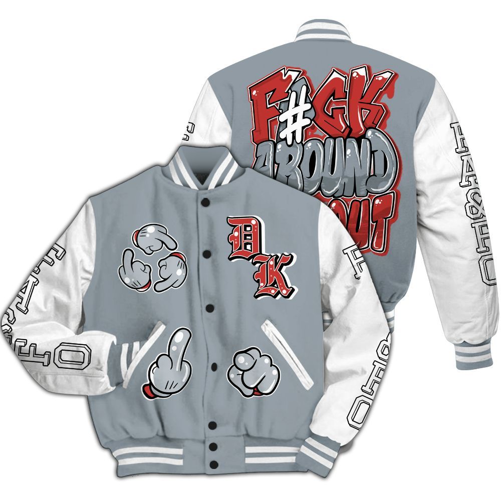Varsity Jacket To Match Wolf Grey 13s - F Around Find Out Graphic All Over Print