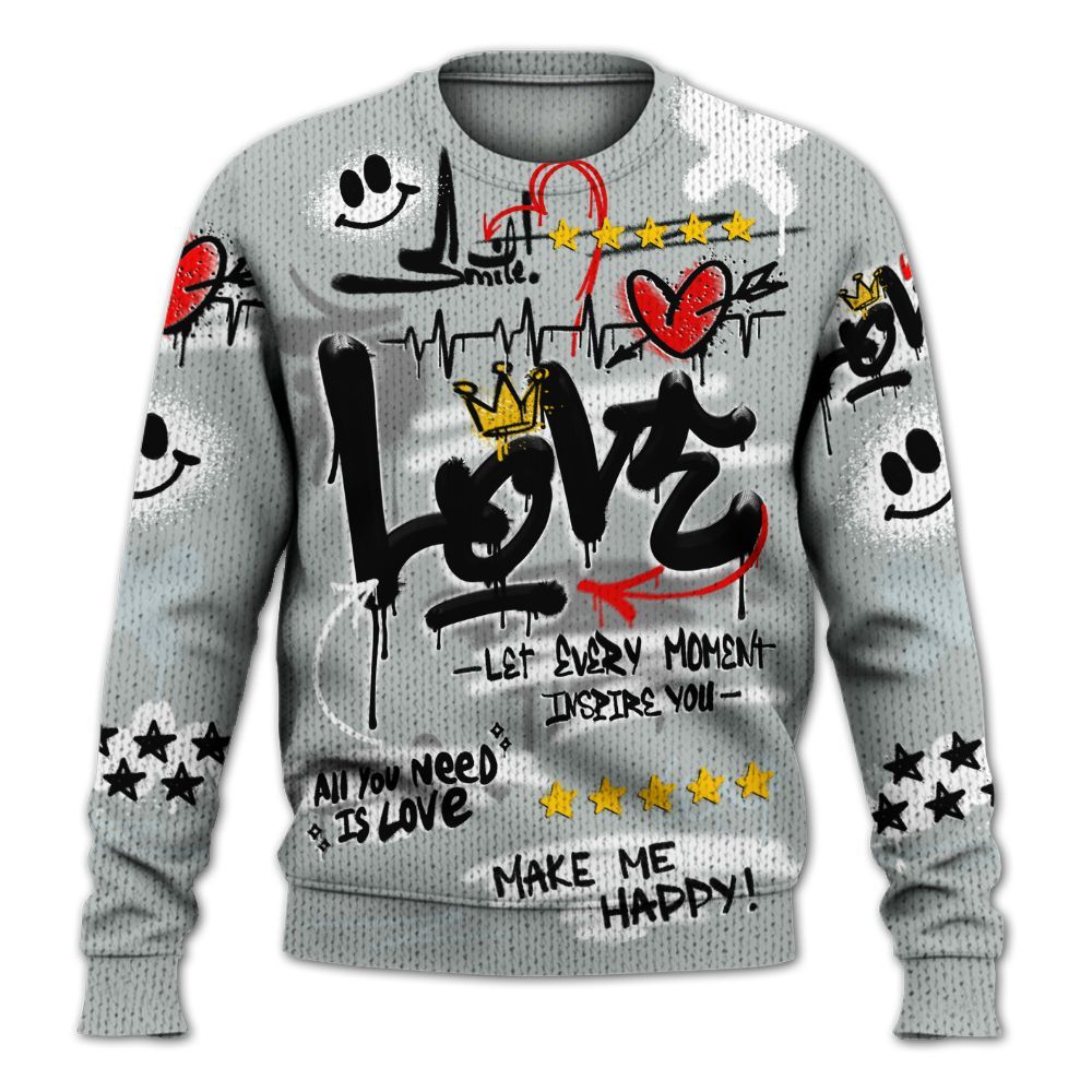 Knitted Sweater To Match Black Wolf Grey 12s - Happy Love Beats Graffiti Streetwear
