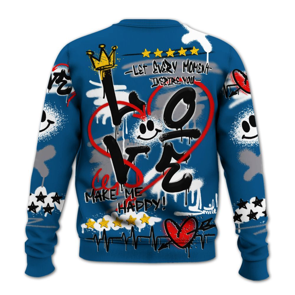 Sweatshirt To Match High OG True Blue 1s - Happy Love Beats Graffiti Streetwear All Over Print