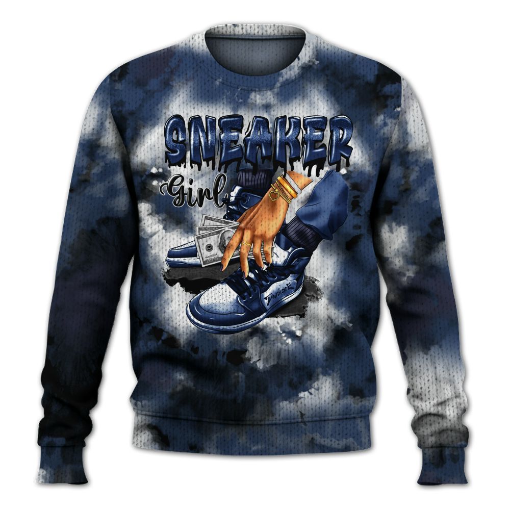 Knitted Sweater To Match Low 85 Metallic Blue 1s - SNEAKER Girl Money Drip Tie Dye