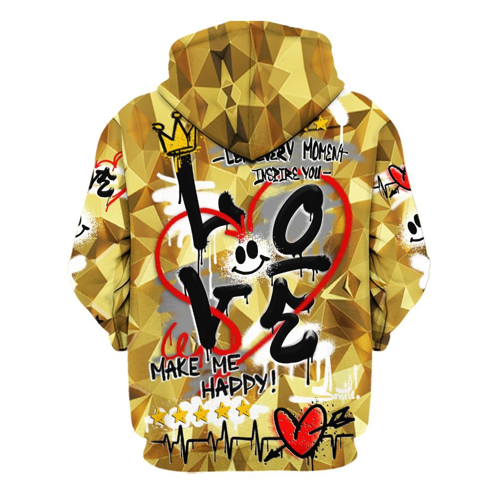Hoodie To Match NET Gold 4s - Happy Love Beats Graffiti Streetwear All Over Print