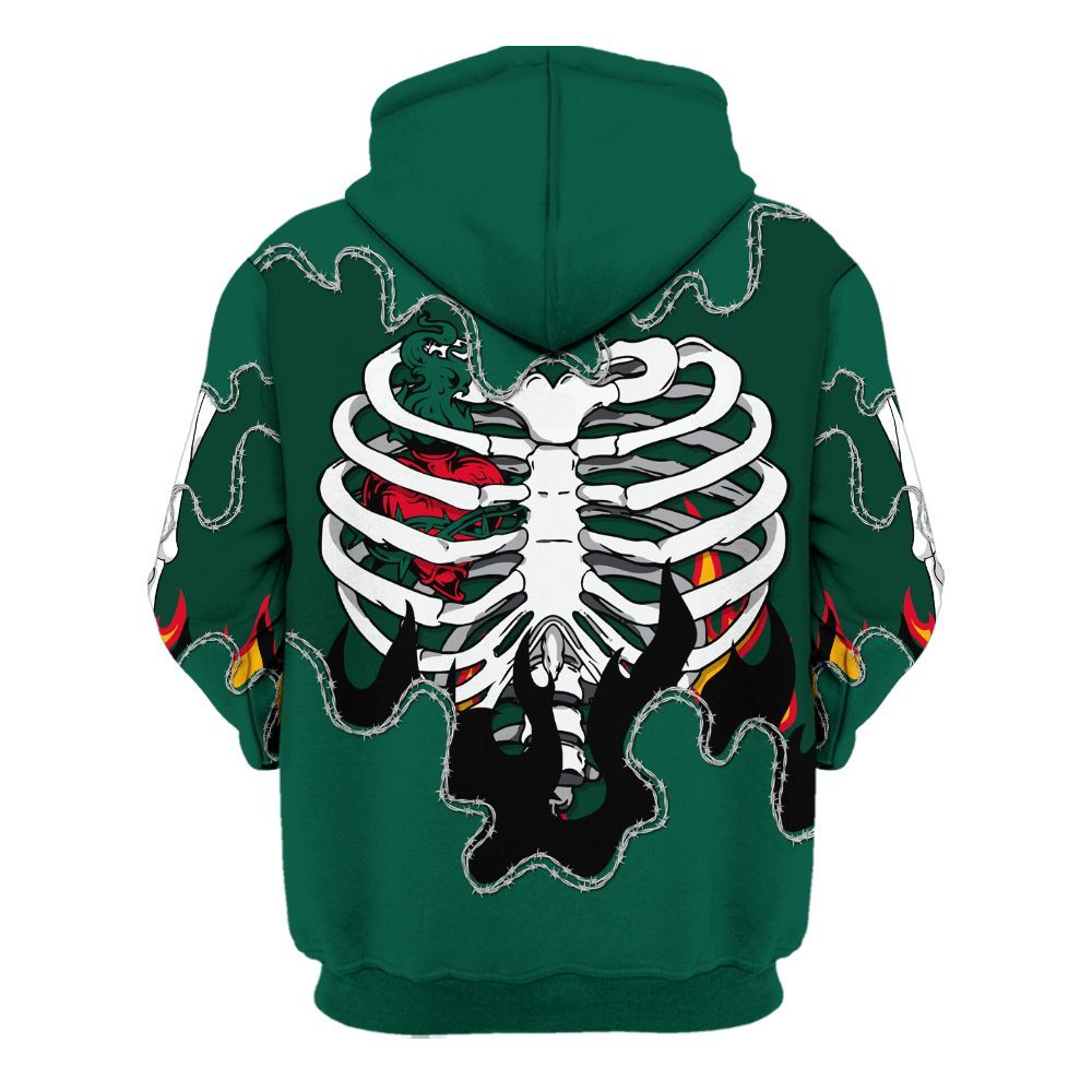 Hoodie To Match Oxidized Green 4s - Skeleton Heart On Fire All Over Print