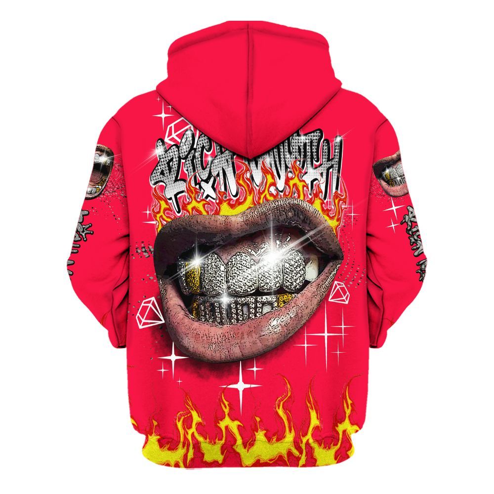 Hoodie To Match Retro Fire Red 3s - Rich Mouth Fire Rap Retro 90s All Over Print