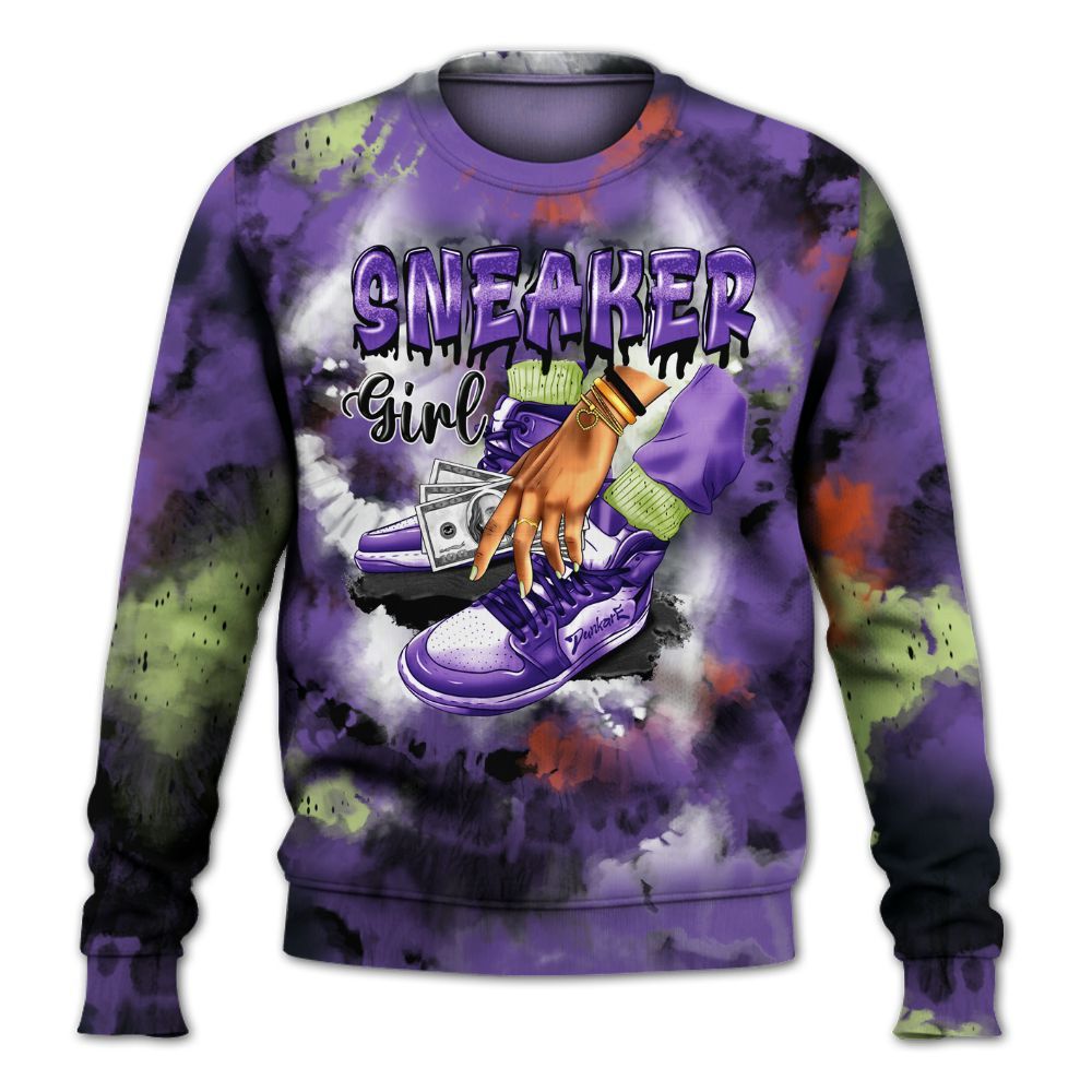 Sweatshirt To Match Canyon Purple 4s - SNEAKER Girl Money Drip Tie Dye All Over Print