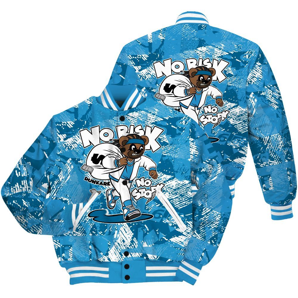 Varsity Jacket To Match Powder Blue 9s Shirt - Certain Bear Abstract Graffiti All Over Print