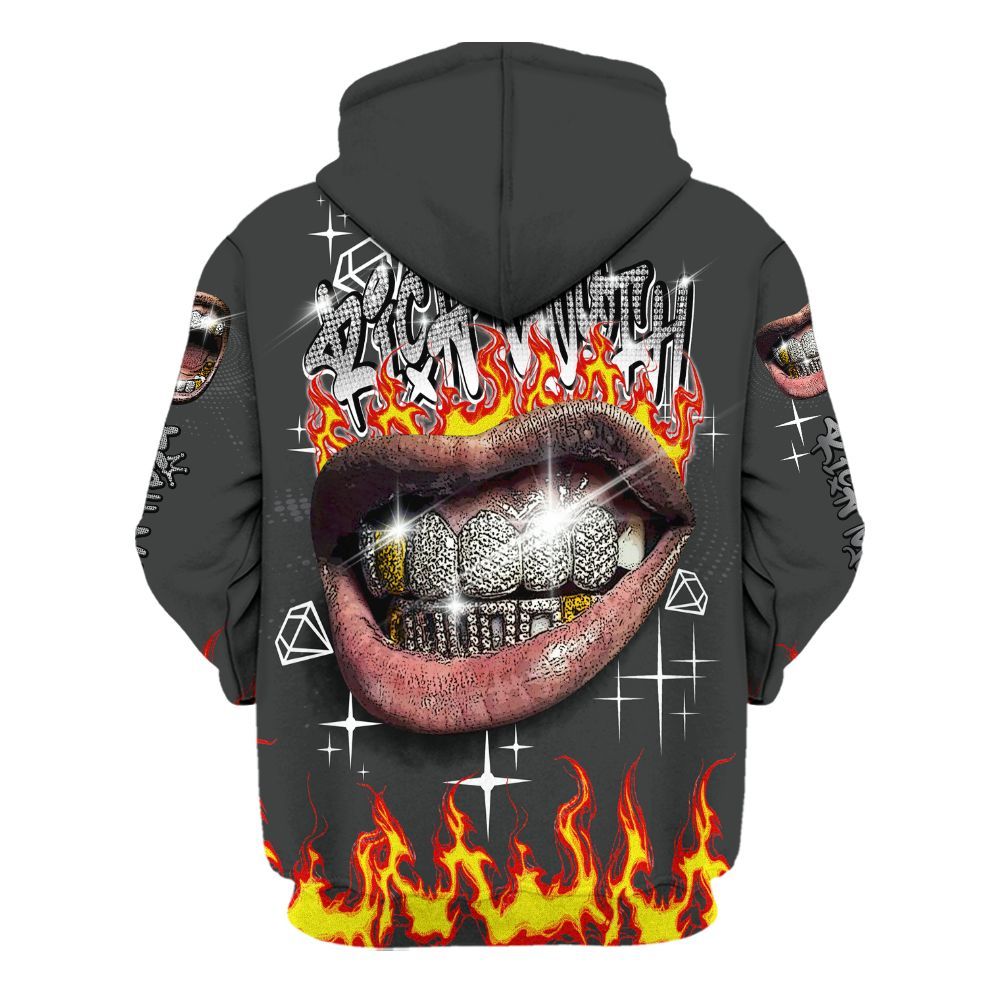 Hoodie To Match White Thunder 4s - Rich Mouth Fire Rap Retro 90s All Over Print