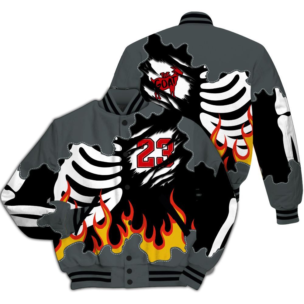 Varsity Jacket To Match Black RM Nigel Sylvester 4s - Burning Skeleton 23 G.O.A.T All Over Print