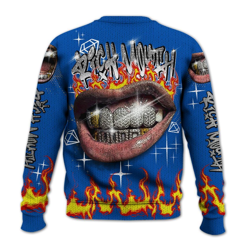 Knitted Sweater To Match Racer Blue 5s - Rich Mouth Fire Rap Retro 90s