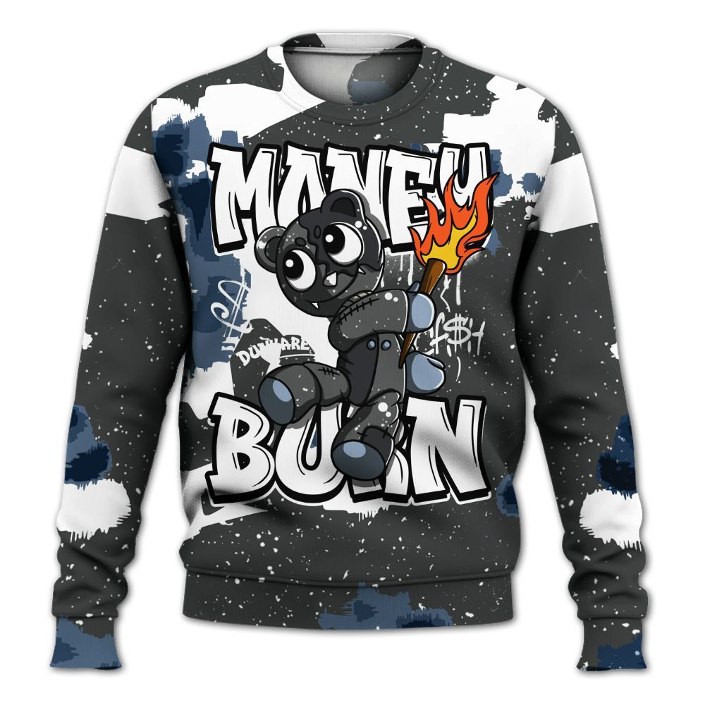 Sweatshirt To Match Reverse Black White 6s - Money Burn Retro All Over Print