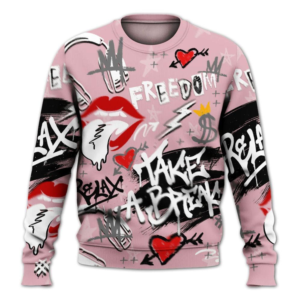 Sweatshirt To Match Air Max DN Pink Foam - Take Break Freedom Graffiti Streetwear All Over Print
