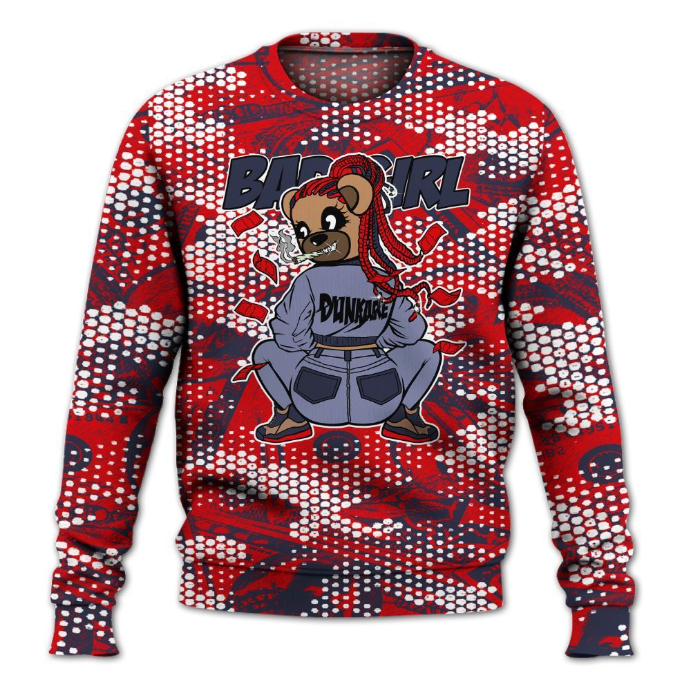 Sweatshirt To Match Low OG Howard Bison 1s - Rebellious Girl Bear Banknotes Art All Over Print