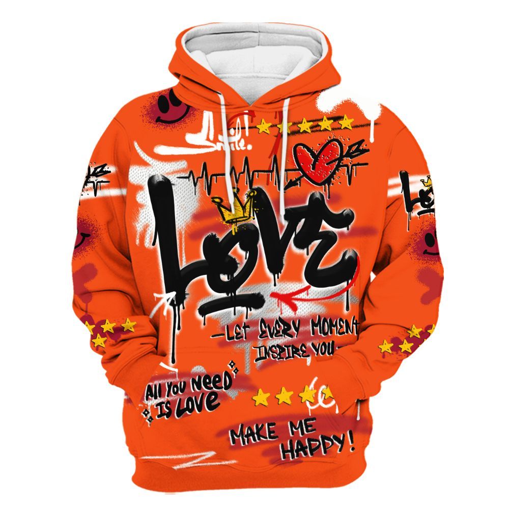 Hoodie To Match Kobe 6 Protro Total Orange - Happy Love Beats Graffiti Streetwear All Over Print