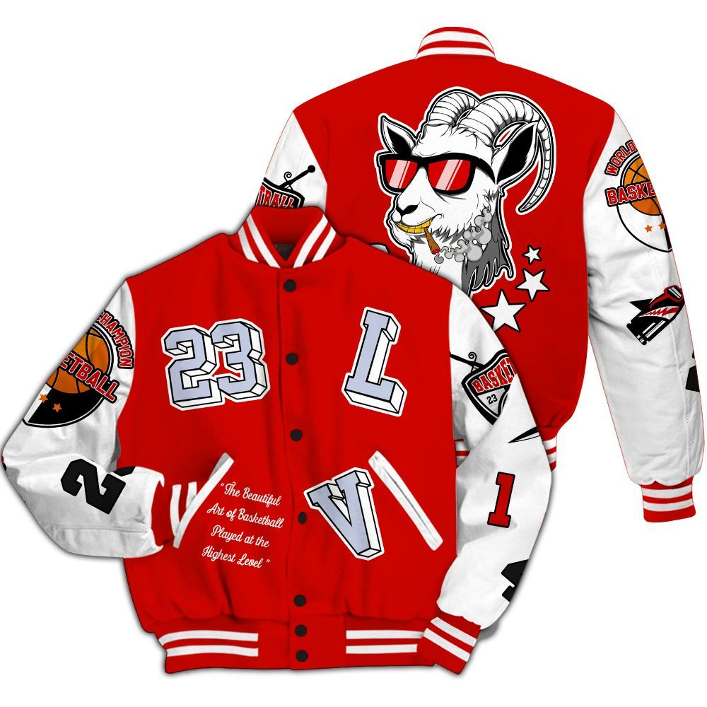 Varsity Jacket To Match Fire Red 6s - The GOAT Got Em Streetwear All Over Print