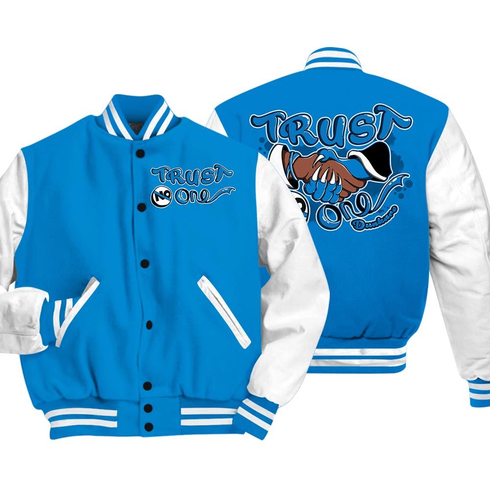 Varsity Jacket To Match Industrial Blue 4s - Devil Trust No One Varsity Jacket Outfit Military Blue 4s 0905 LGH