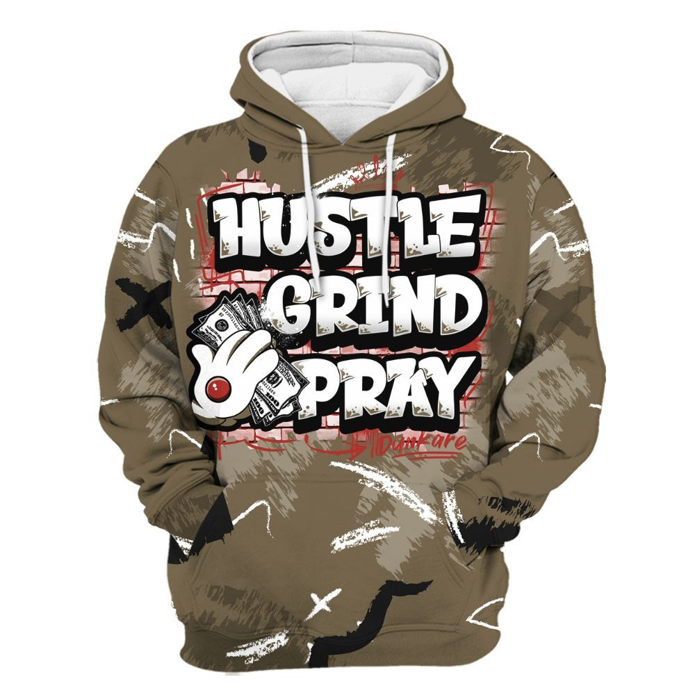 Hoodie To Match Olive 9s - Hustle Grind Pray Retro All Over Print