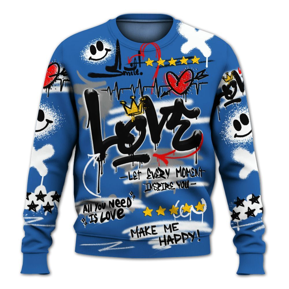 Sweatshirt To Match Brave Blue 13s - Happy Love Beats Graffiti Streetwear All Over Print