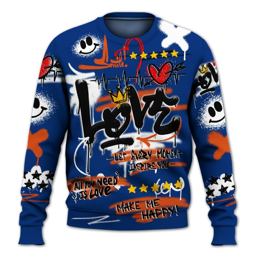 Sweatshirt To Match Mid Knicks 1s - Happy Love Beats Graffiti Streetwear All Over Print