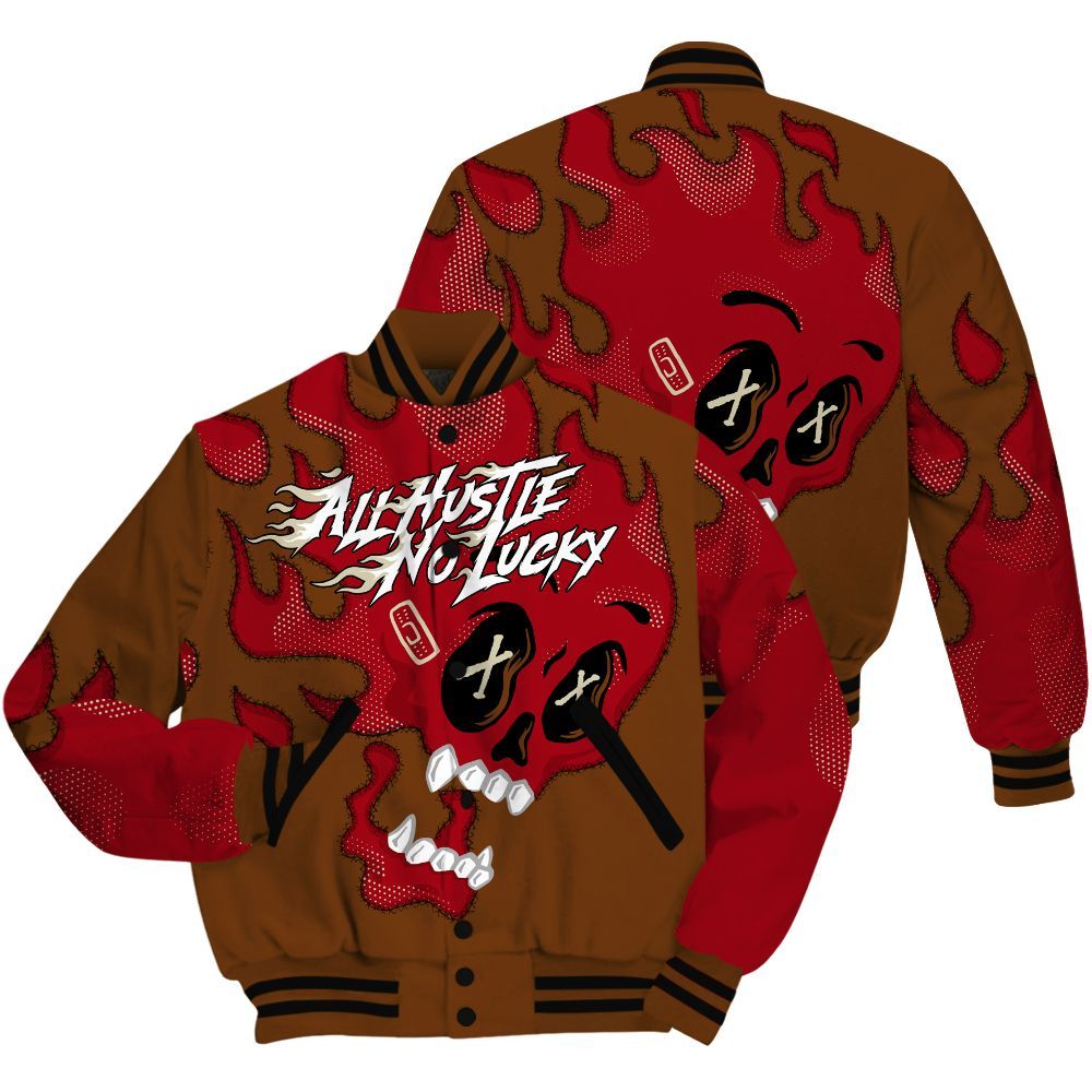 Varsity Jacket To Match Archaeo Brown 5s Shirt, All Hustle No Lucky Skull All Over Print
