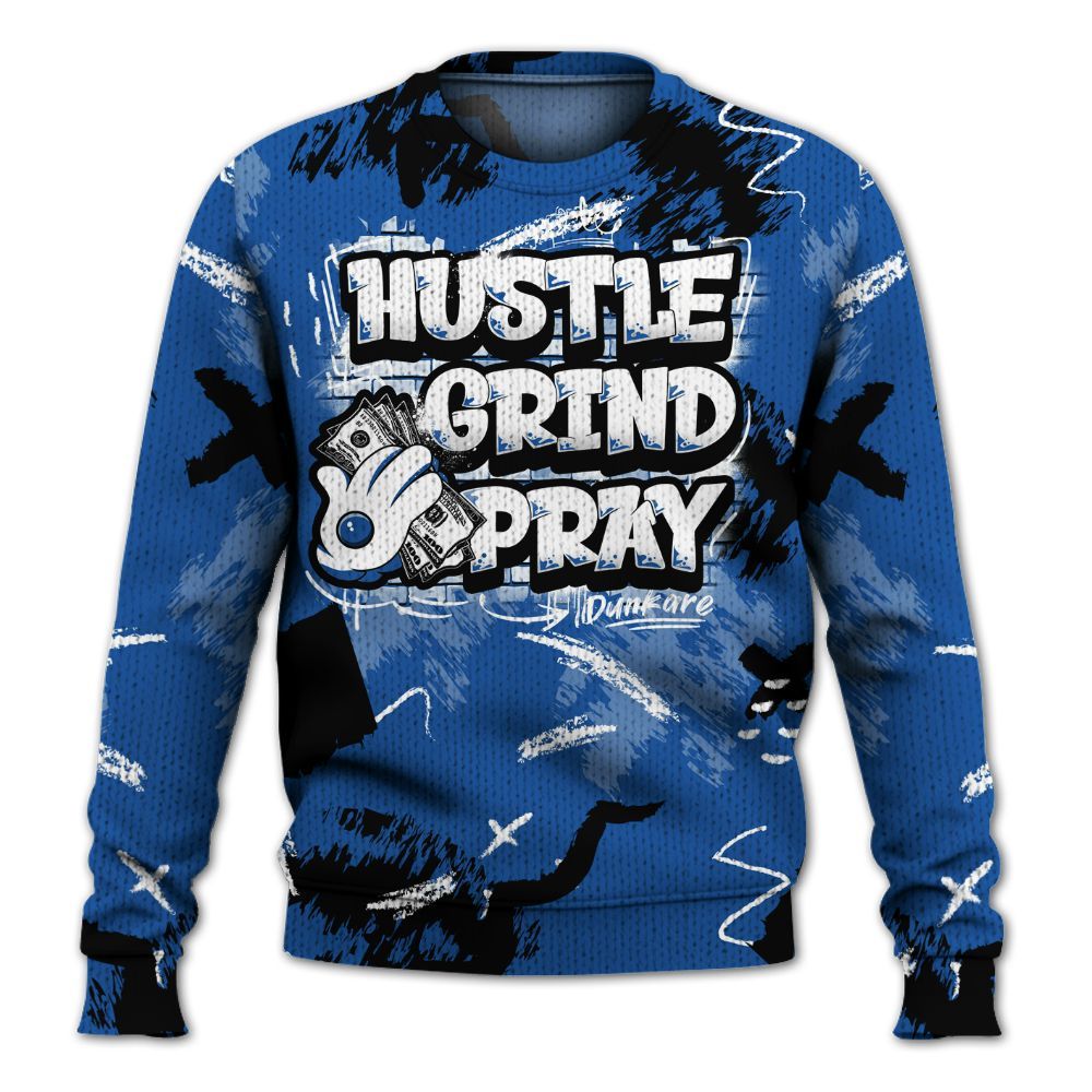 Knitted Sweater To Match Low Space Royal 11s - Hustle Grind Pray Retro