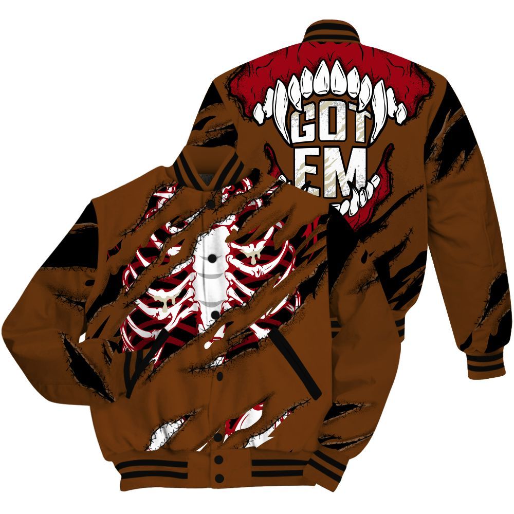 Varsity Jacket To Match Archaeo Brown 5s Shirt, GOT 'EM Skeleton Scratch All Over Print