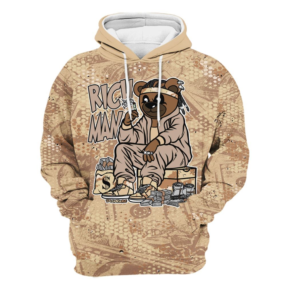 Hoodie To Match Desert Camo 3s - Rich Man Bear Banknotes Art All Over Print