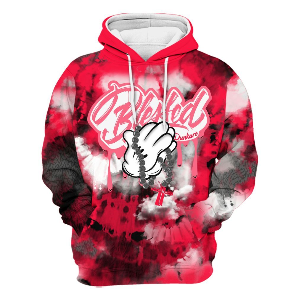 Hoodie To Match Retro Fire Red 3s - God Blessed Tie Dye All Over Print