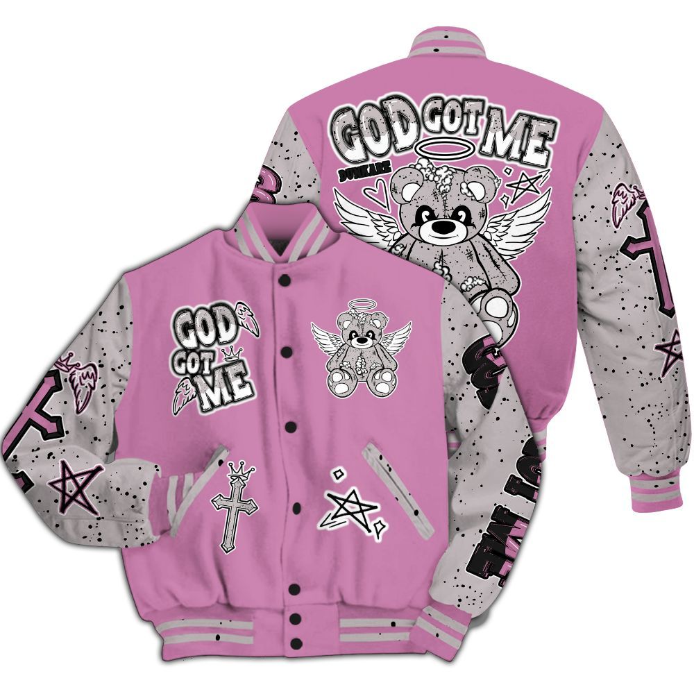 Varsity Jacket To Match Neutral Grey Black White Orchid 4s - Gods Guides Me Bear All Over Print