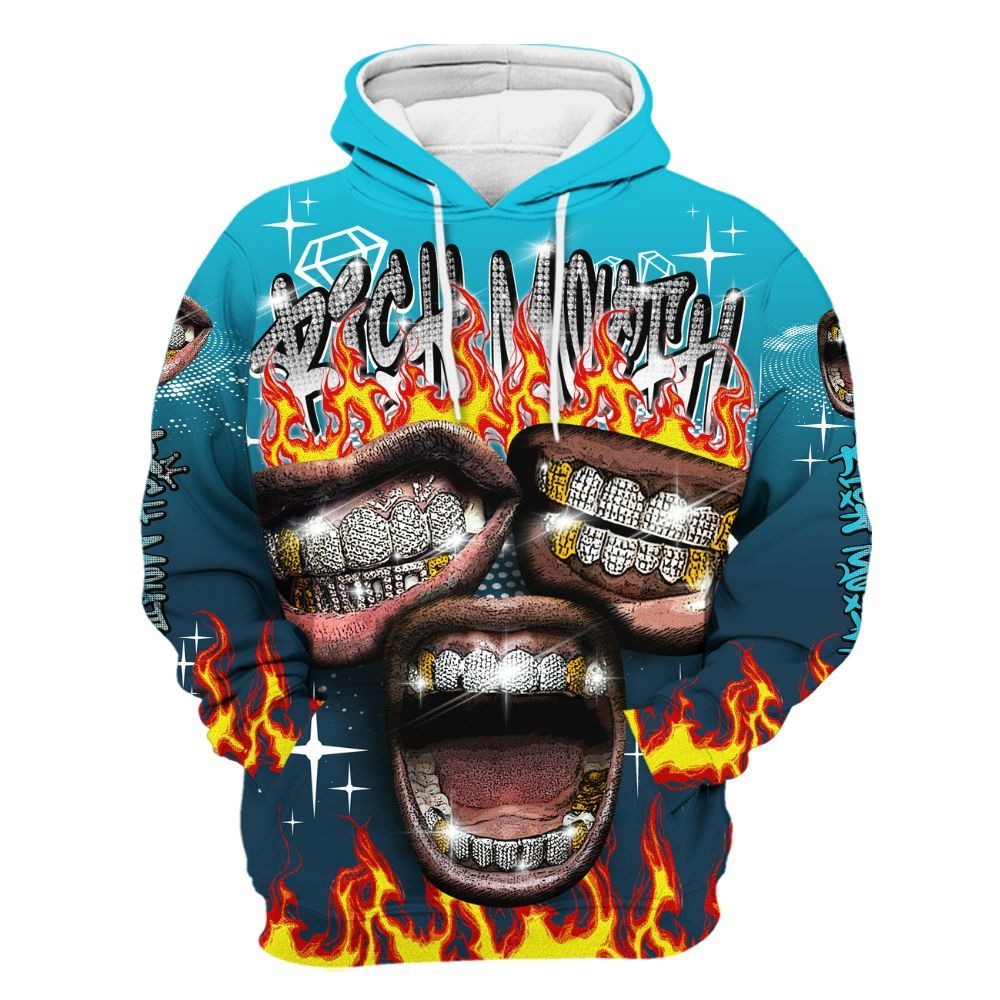 Hoodie To Match Air Navy Baltic Blue - Rich Mouth Fire Rap Retro 90s All Over Print